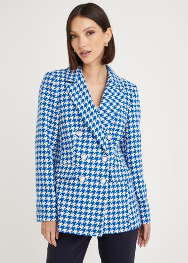 Et Vous Blue Check Boucle Blazer