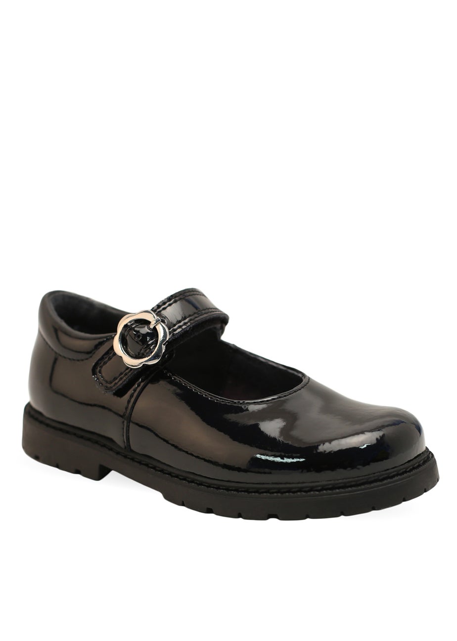 Start-Rite Destiny Black Patent Riptape Shoes (Wide Fit G)