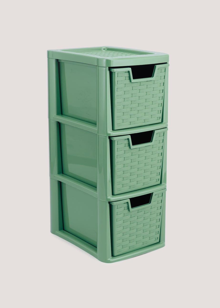 Small Green Plastic Rattan Drawers (48cm x 26cm x 19cm)