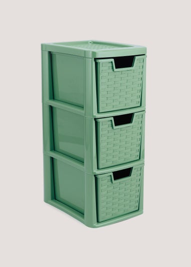 Small Green Plastic Rattan Drawers (48cm x 26cm x 19cm)