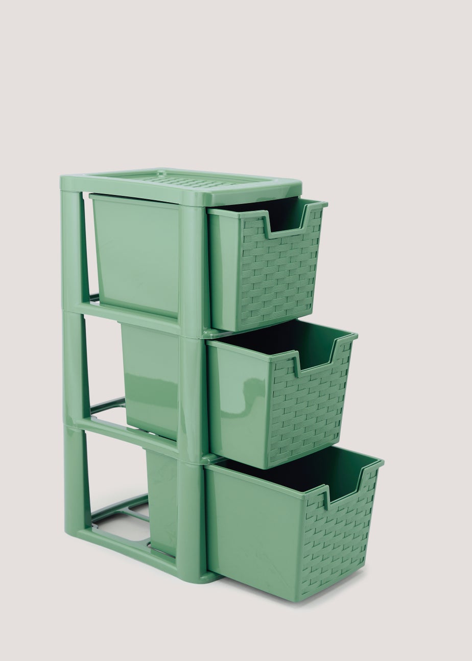 Small Green Plastic Rattan Drawers (48cm x 26cm x 19cm)