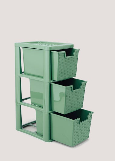 Small Green Plastic Rattan Drawers (48cm x 26cm x 19cm)