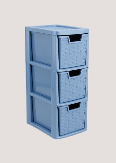Small Blue Plastic Rattan Drawers (48cm x 26cm x 19cm)