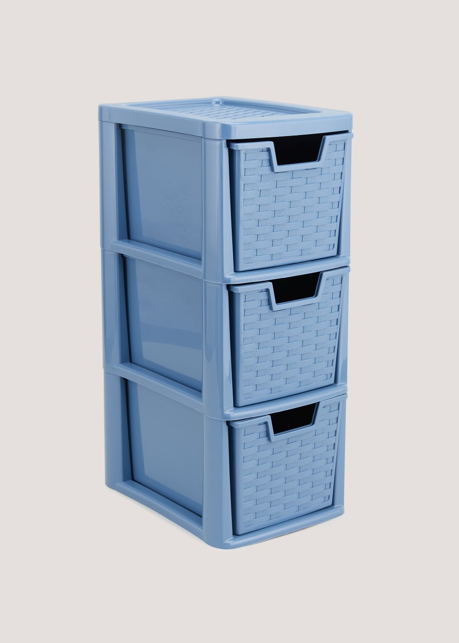 Small Blue Plastic Rattan Drawers (48cm x 26cm x 19cm)