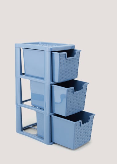Small Blue Plastic Rattan Drawers (48cm x 26cm x 19cm)