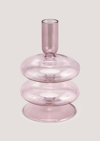 Lilac Glass Tapered Candle Holder (10cm x 10cm x 14cm)