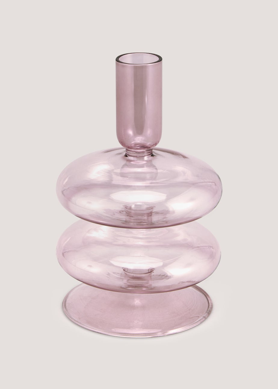 Lilac Glass Tapered Candle Holder (10cm x 10cm x 14cm)