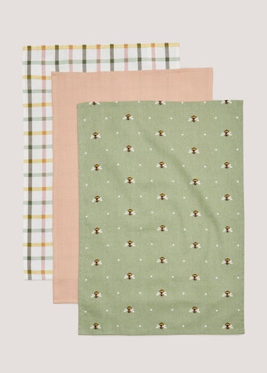 3 Pack Plain & Print Tea Towels (45cm x 60cm)
