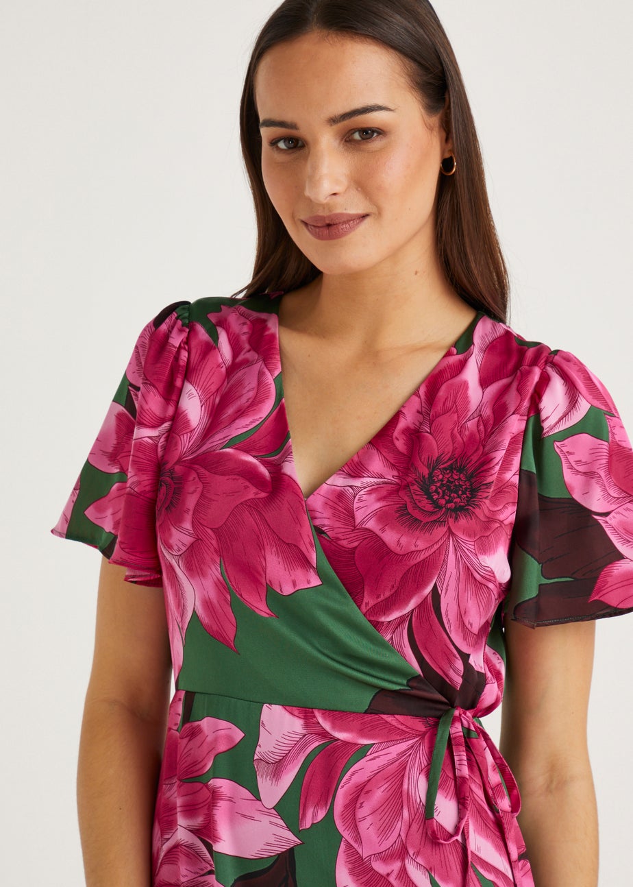 Et Vous Green Floral Satin Wrap Dress
