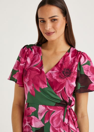 Et Vous Green Floral Satin Wrap Dress