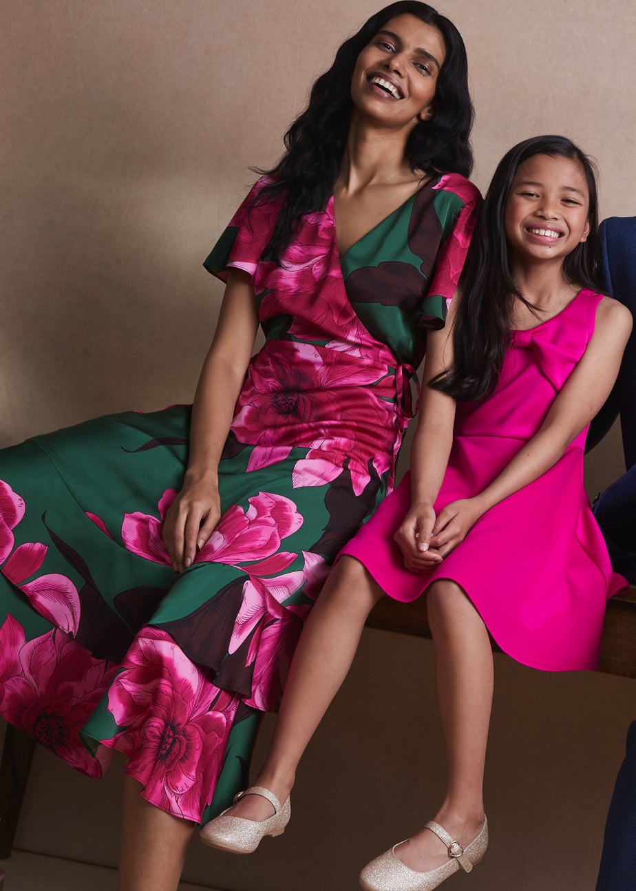 Et Vous Green Floral Satin Wrap Dress