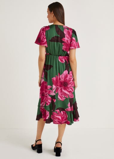 Et Vous Green Floral Satin Wrap Dress