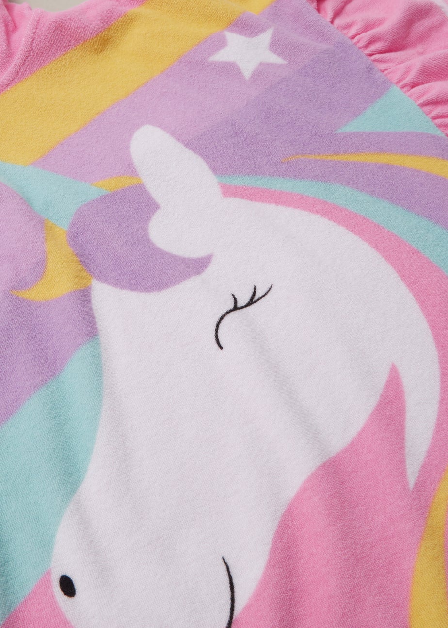 Girls Pink Unicorn Hooded Beach Towel Poncho (9mths-6yrs)