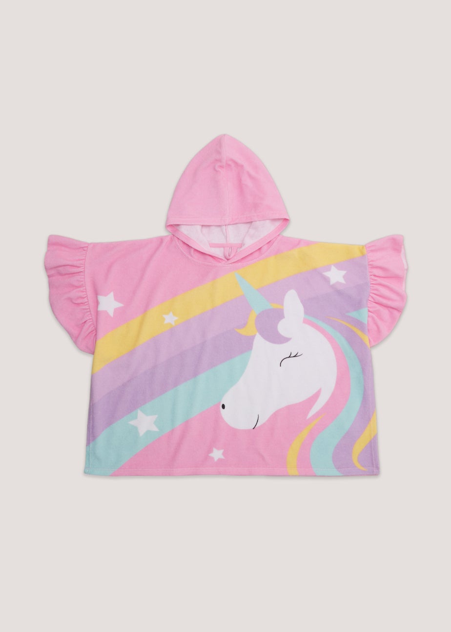 Girls Pink Unicorn Hooded Beach Towel Poncho (9mths-6yrs)