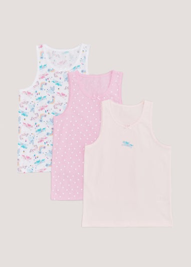 Girls 3 Pack Multicoloured Unicorn Vest Tops (2-11yrs)