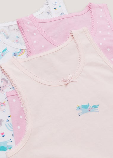Girls 3 Pack Multicoloured Unicorn Vest Tops (2-11yrs)
