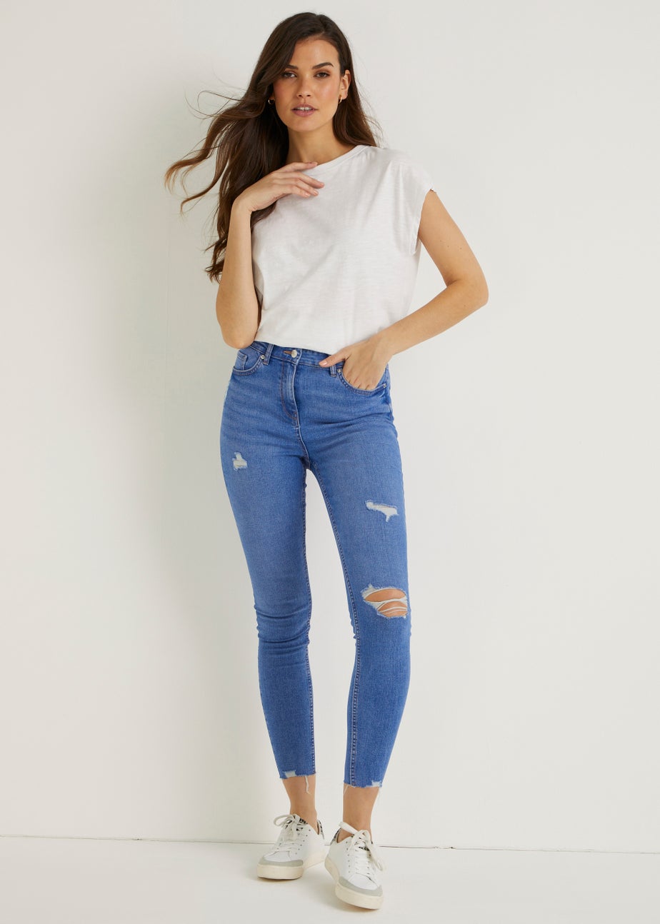 April Bright Blue Ripped Super Skinny Jeans