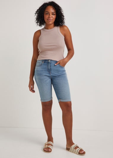 April Mid Wash Denim Knee Length Shorts Matalan