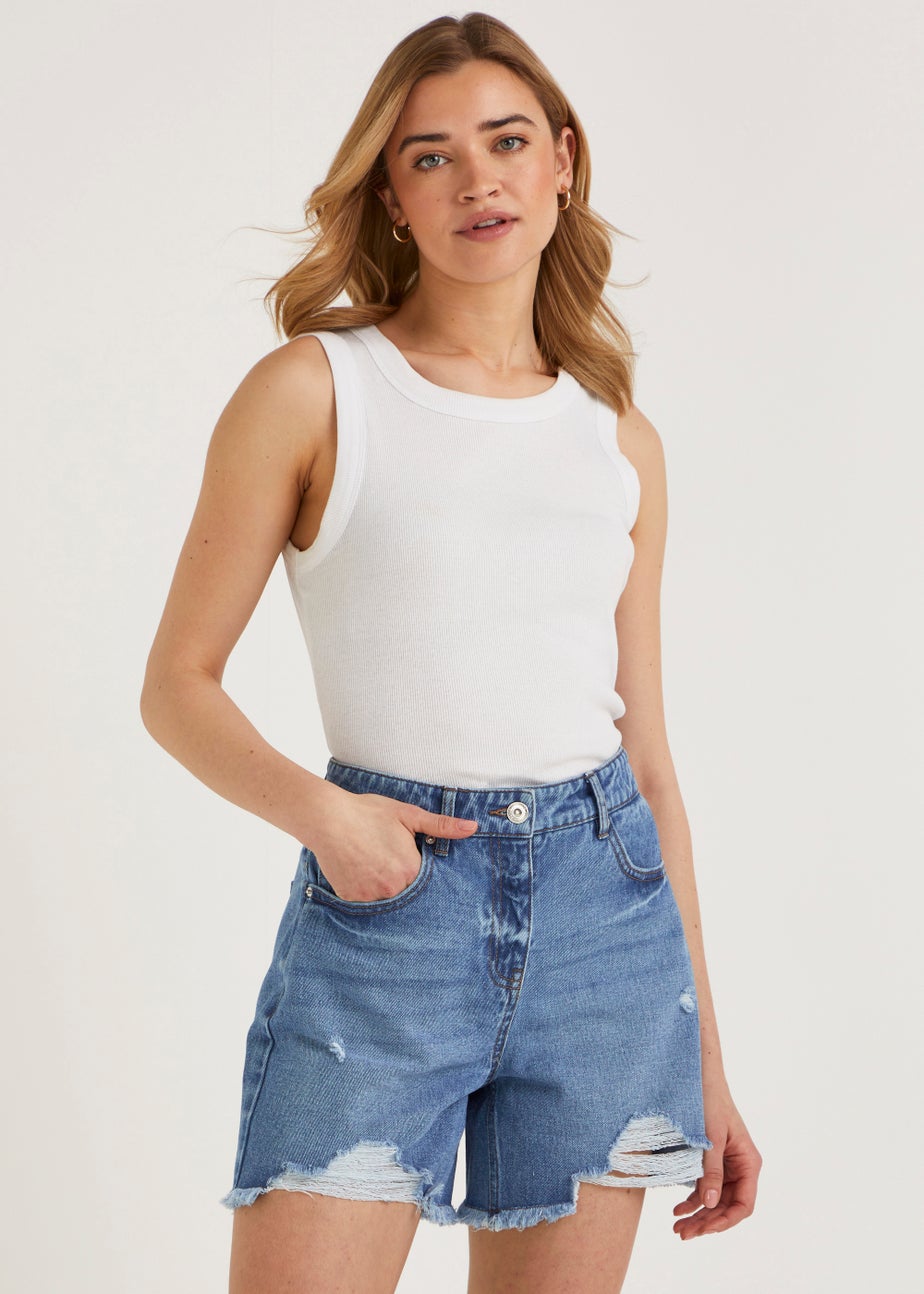 Mid Wash Ripped Denim Shorts Matalan