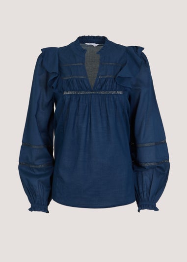 Navy Lace Trim Blouse