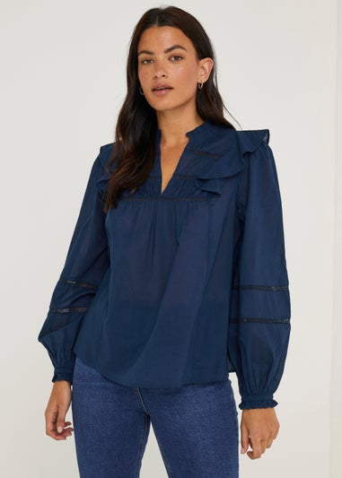 Navy Lace Trim Blouse