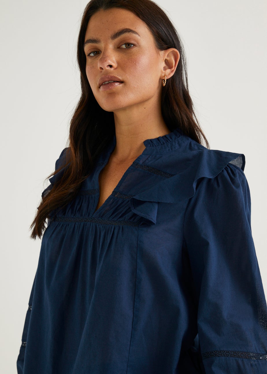 Navy Lace Trim Blouse