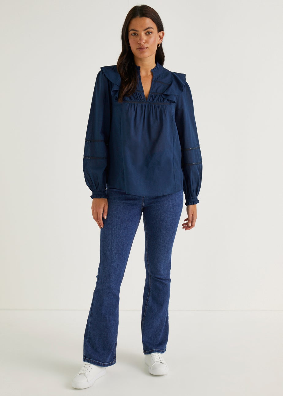 Navy Lace Trim Blouse