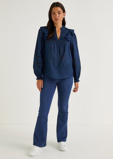 Navy Lace Trim Blouse