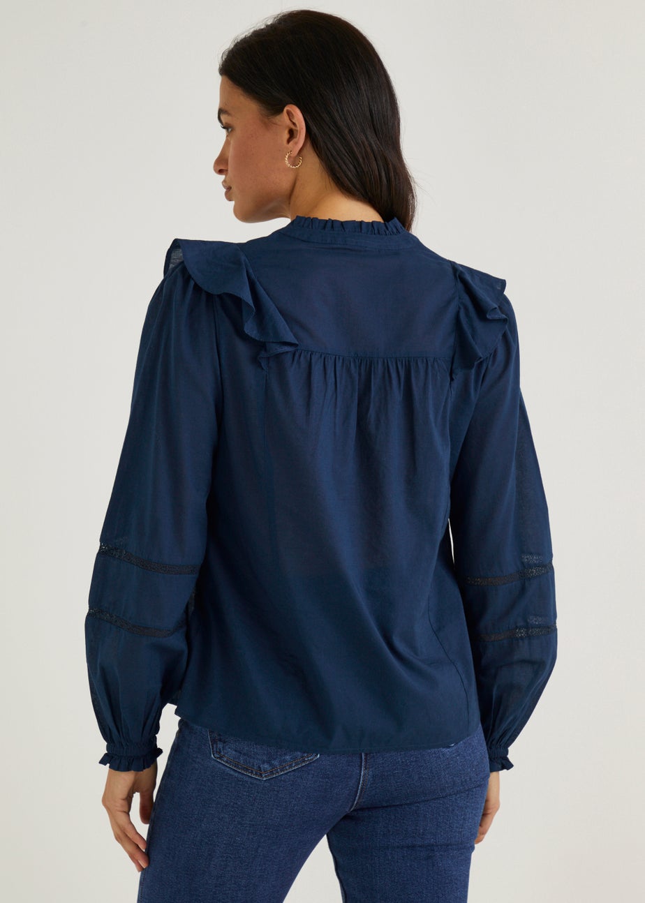 Navy Lace Trim Blouse