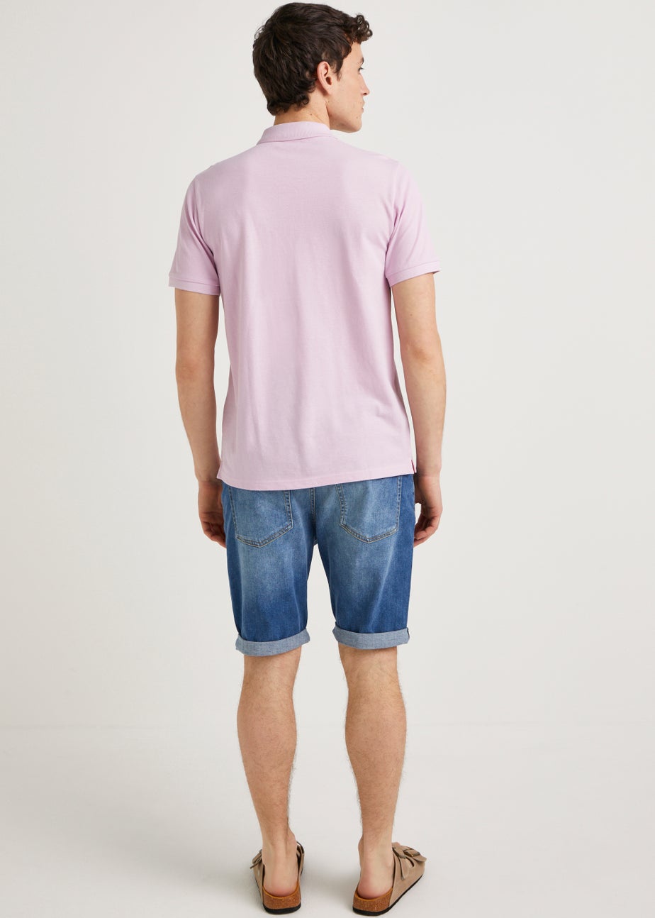 Mid Wash Ripped Denim Shorts