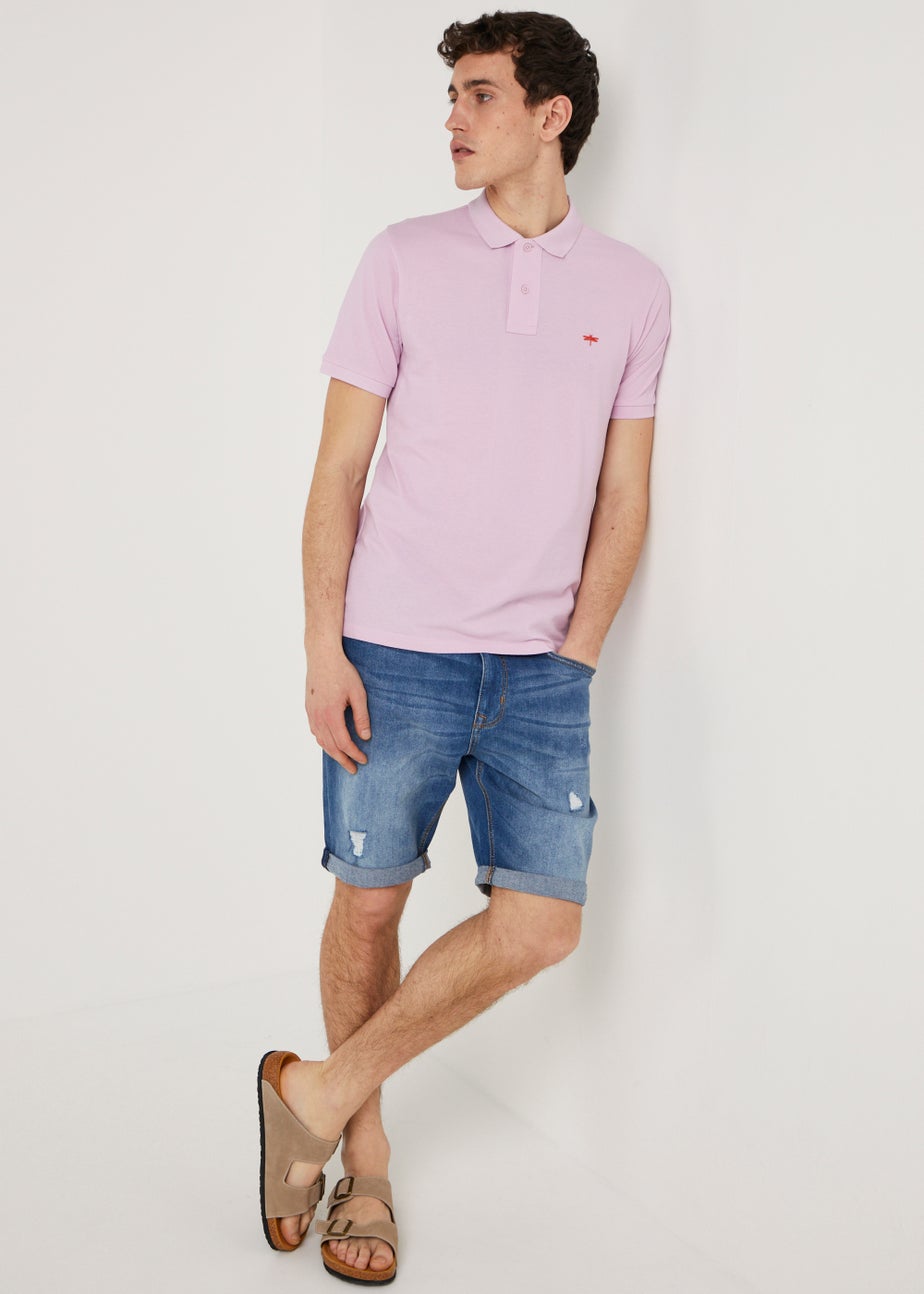 Mid Wash Ripped Denim Shorts