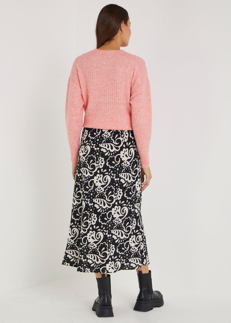 Black Floral Flared Midi Skirt
