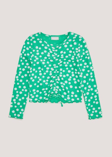 Girls Green Floral Long Sleeve T-Shirt (4-13yrs)