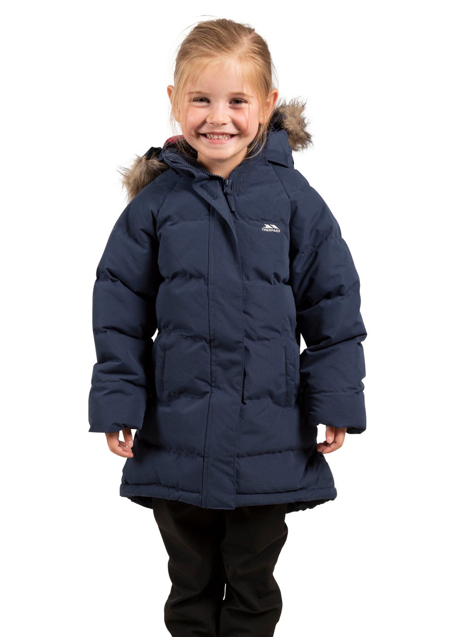 Girls Trespass Navy Unique Waterproof Jacket (2-12yrs) Matalan