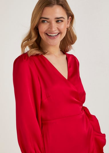 Be Beau Red Frill Satin Mini Dress