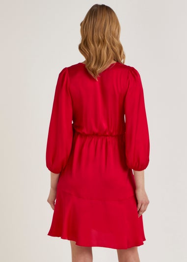 Be Beau Red Frill Satin Mini Dress