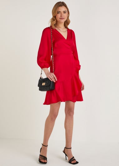 Be Beau Red Frill Satin Mini Dress