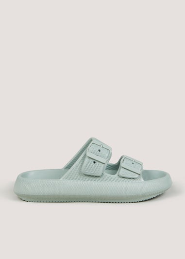 Khaki Chunky Double Buckle Sliders