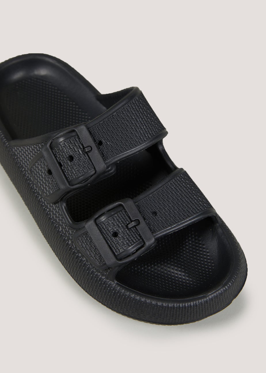Black Chunky Double Buckle Sliders