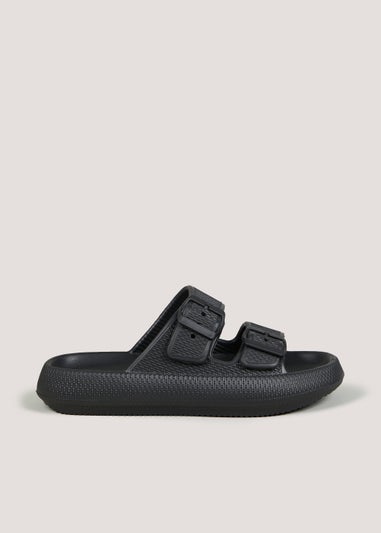 Black Chunky Double Buckle Sliders