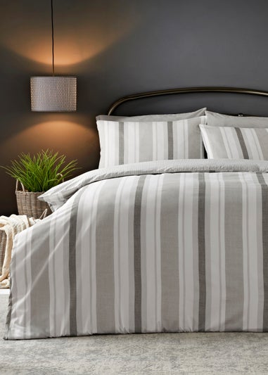 Grey Stripe Reversible Duvet Cover
