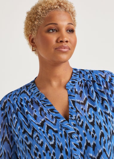 Papaya Curve Blue Print Button Up Chiffon Blouse