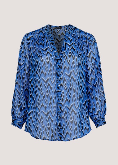 Papaya Curve Blue Print Button Up Chiffon Blouse
