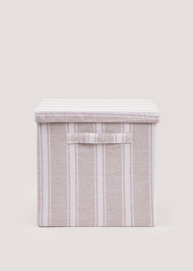 Beige Stripe Foldable Storage Box (33cm x 33cm x 31cm)