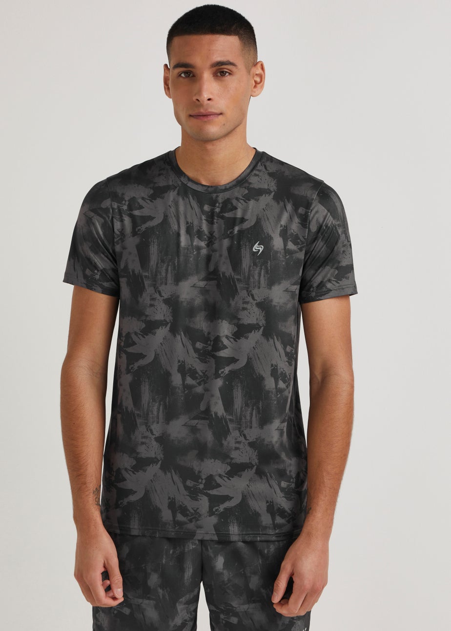Souluxe Black Brush Print Sports T-Shirt