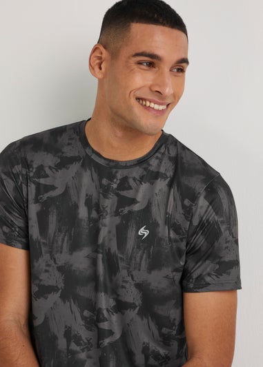 Souluxe Black Brush Print Sports T-Shirt