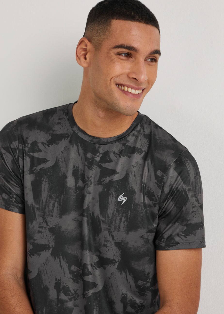 Souluxe Black Brush Print Sports T-Shirt