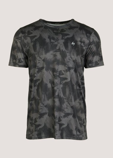 Souluxe Black Brush Print Sports T-Shirt