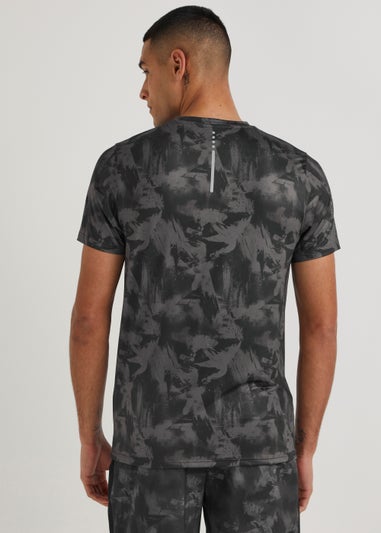 Souluxe Black Brush Print Sports T-Shirt