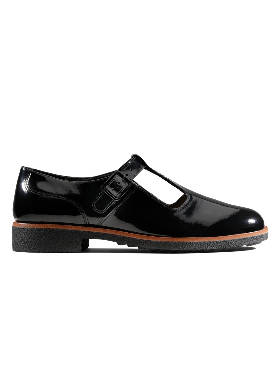 Clarks Black Leather Griffin Town T-Bar Shoes